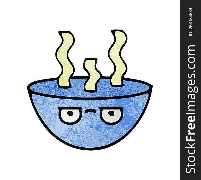 Retro Grunge Texture Cartoon Bowl Of Hot Soup