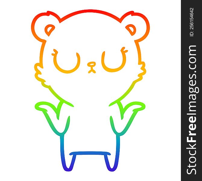 rainbow gradient line drawing of a peaceful cartoon bear shrugging