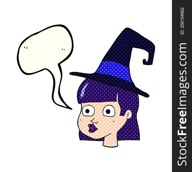 freehand drawn comic book speech bubble cartoon witch