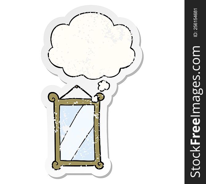 cartoon mirror with thought bubble as a distressed worn sticker