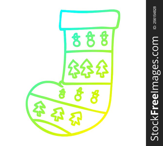 Cold Gradient Line Drawing Cartoon Christmas Stocking
