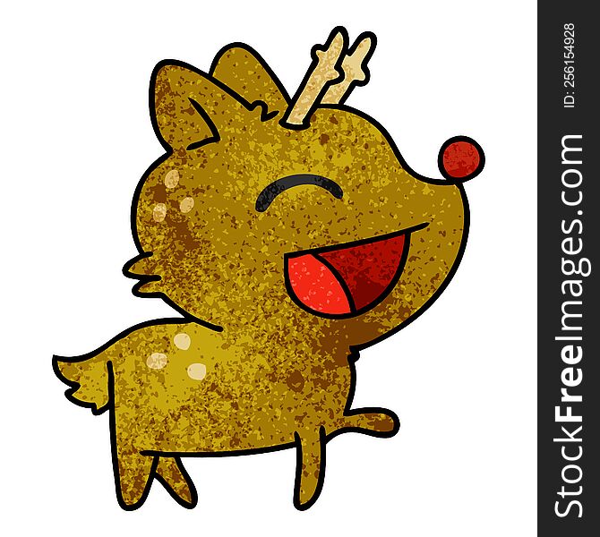 freehand drawn textured cartoon of cute red nosed reindeer