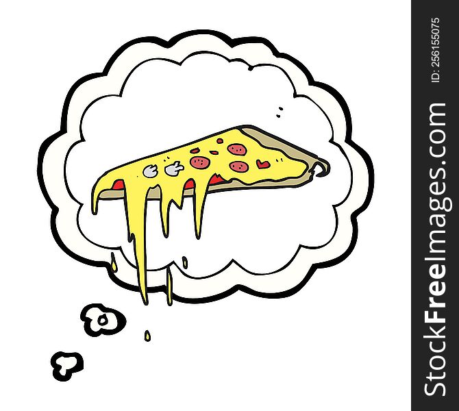 freehand drawn thought bubble cartoon pizza