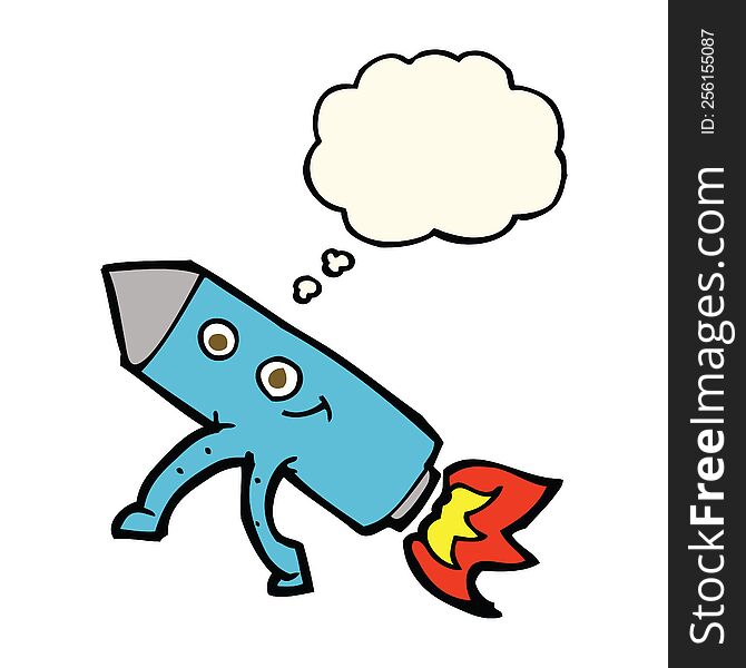 Cartoon Happy Rocket With Thought Bubble