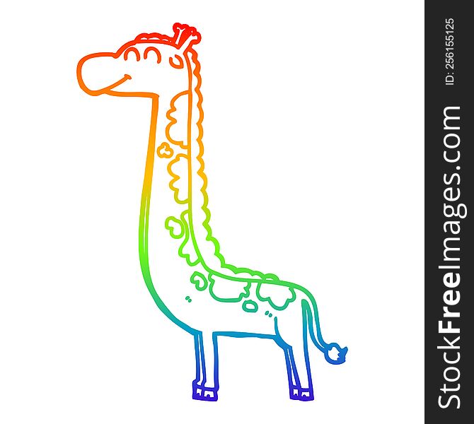 rainbow gradient line drawing of a cartoon giraffe