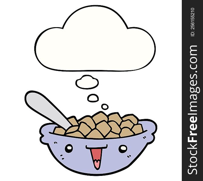 cute cartoon bowl of cereal with thought bubble