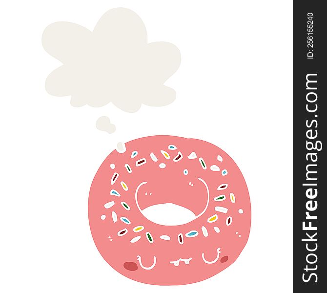 Cartoon Donut And Thought Bubble In Retro Style