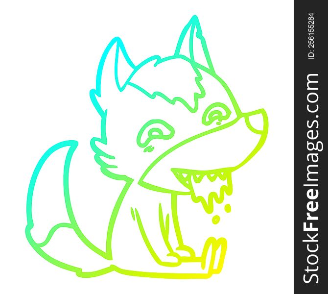 cold gradient line drawing of a cartoon hungry wolf sitting waiting