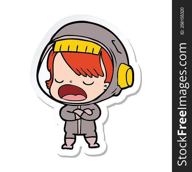 sticker of a cartoon talking astronaut