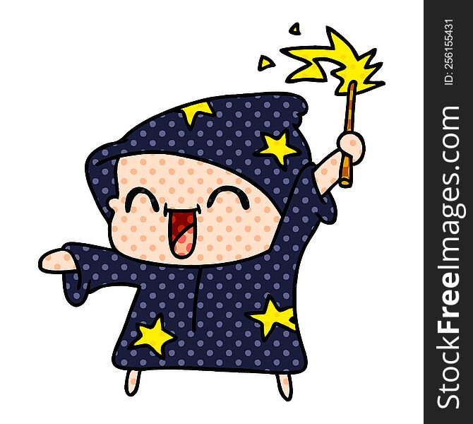 Cartoon Of A Happy Little Wizard