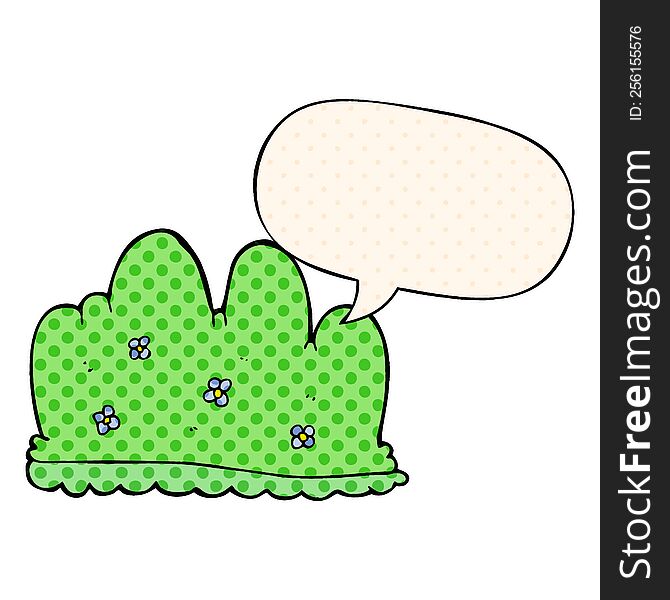 cartoon hedge with speech bubble in comic book style