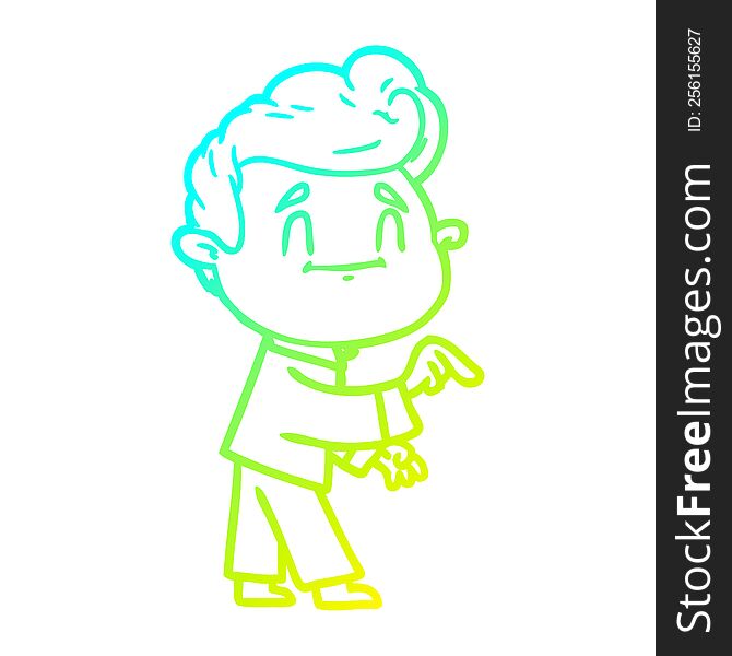 cold gradient line drawing of a happy cartoon man making point
