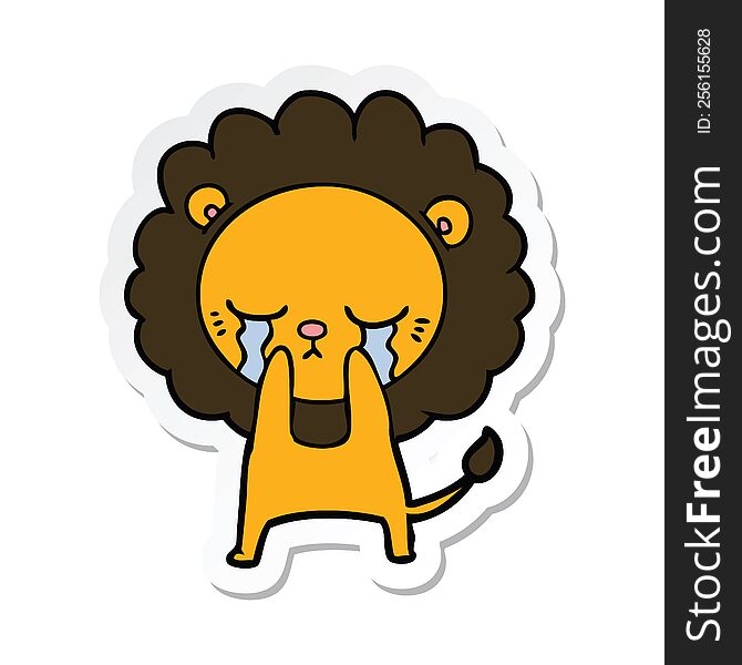 sticker of a crying cartoon lion