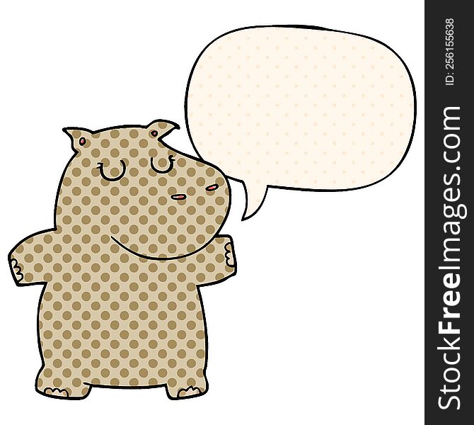 cartoon hippo and speech bubble in comic book style