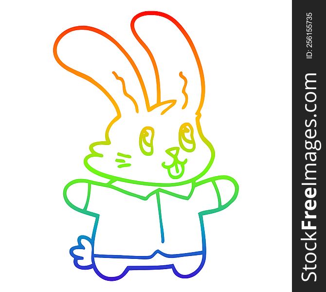 rainbow gradient line drawing of a cartoon happy rabbit