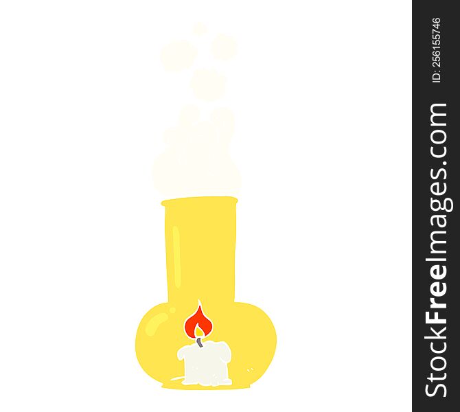 Flat Color Illustration Of A Cartoon Old Glass Lamp And Candle