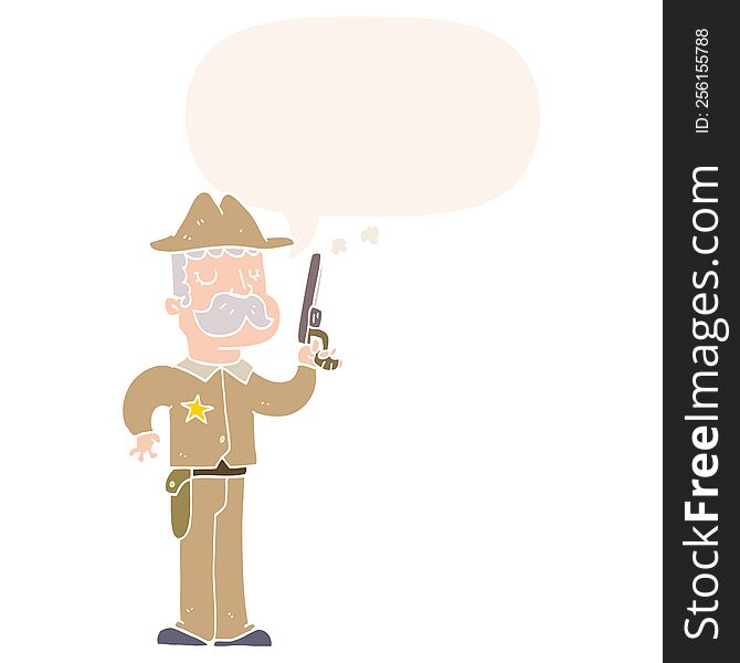 cartoon sheriff with speech bubble in retro style