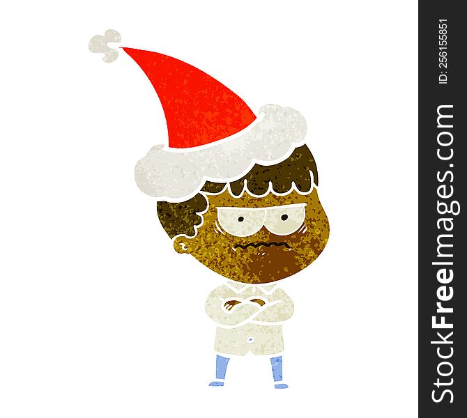 Retro Cartoon Of An Annoyed Man Wearing Santa Hat