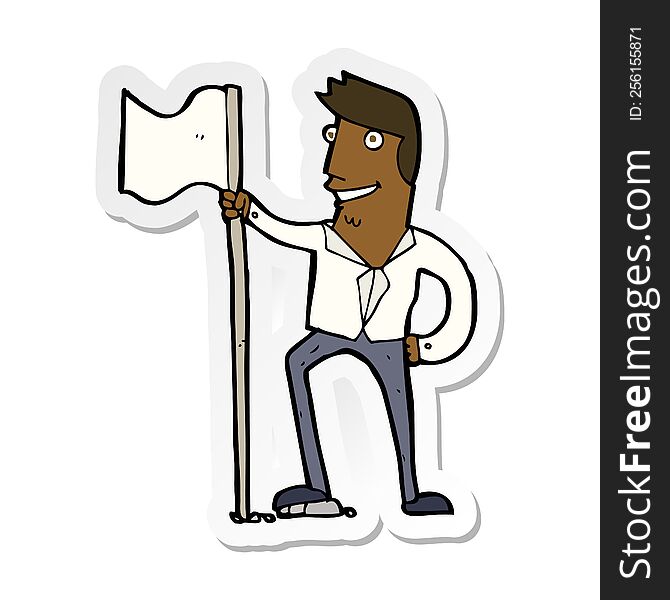 sticker of a cartoon man planting flag