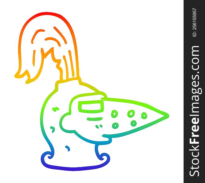 rainbow gradient line drawing of a cartoon knights helmet