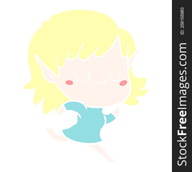 happy flat color style cartoon elf girl running