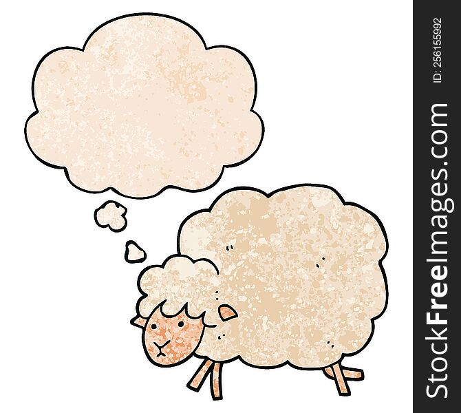 cartoon sheep and thought bubble in grunge texture pattern style