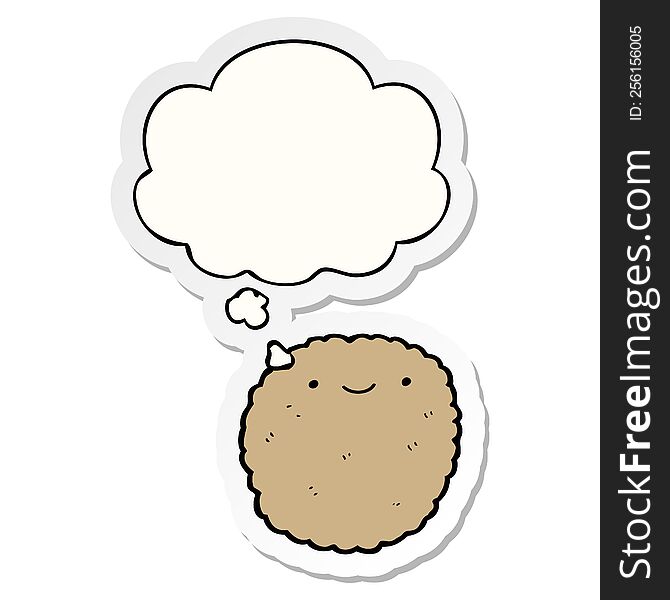 Cartoon Biscuit And Thought Bubble As A Printed Sticker