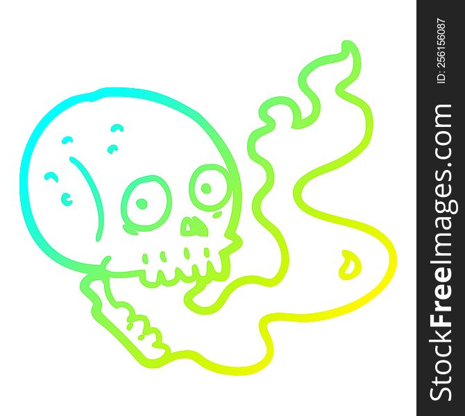 cold gradient line drawing of a cartoon haunted skull