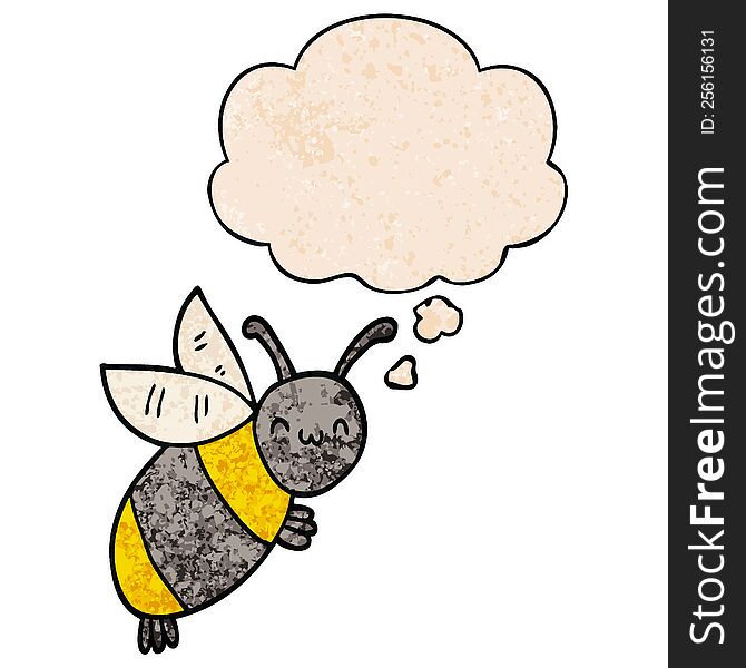 Cute Cartoon Bee And Thought Bubble In Grunge Texture Pattern Style