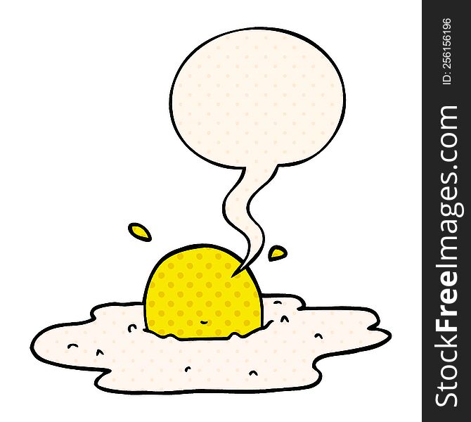 cartoon fried egg with speech bubble in comic book style