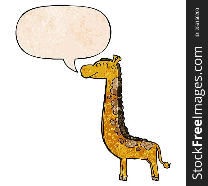 cartoon giraffe with speech bubble in retro texture style