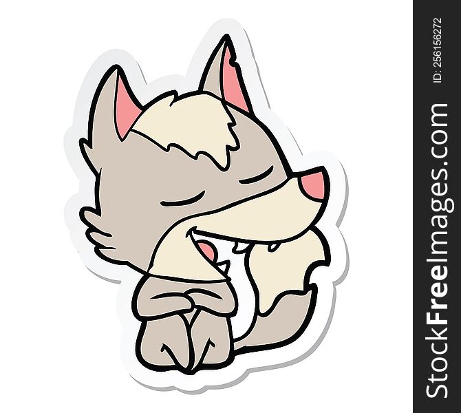 Sticker Of A Cartoon Wolf Sitting Laughing