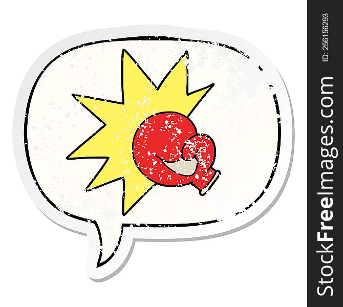 boxing glove cartoon with speech bubble distressed distressed old sticker. boxing glove cartoon with speech bubble distressed distressed old sticker