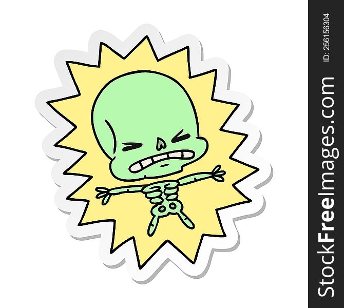 freehand drawn sticker cartoon of a scary skeleton