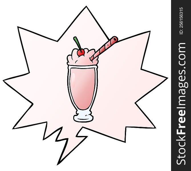 cartoon milkshake with speech bubble in smooth gradient style