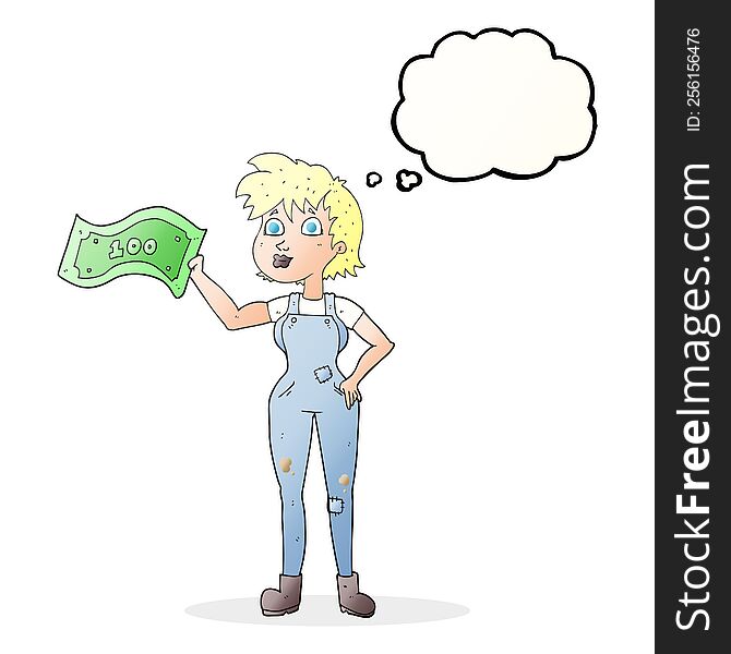 Thought Bubble Cartoon Confident Farmer Woman With Money