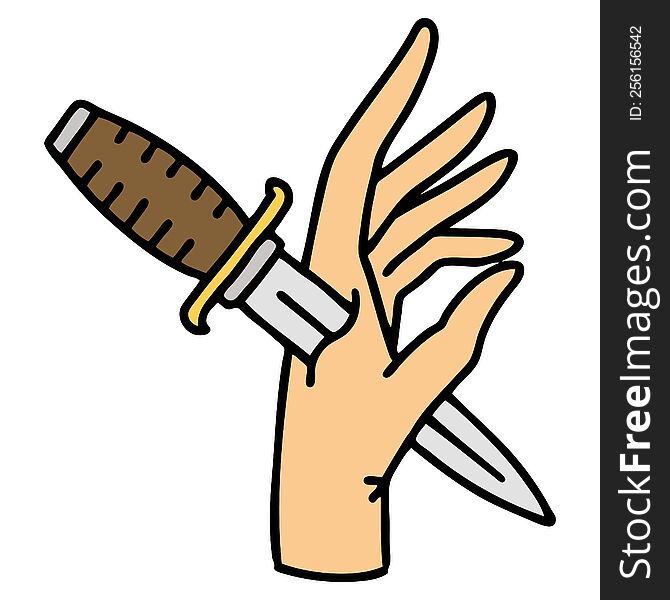 tattoo in traditional style of a dagger in the hand. tattoo in traditional style of a dagger in the hand