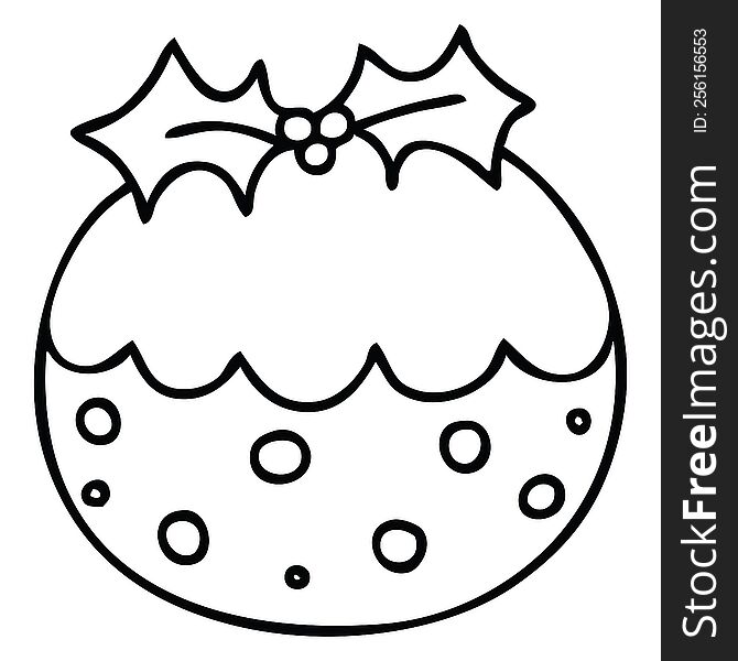 Quirky Line Drawing Cartoon Christmas Pudding