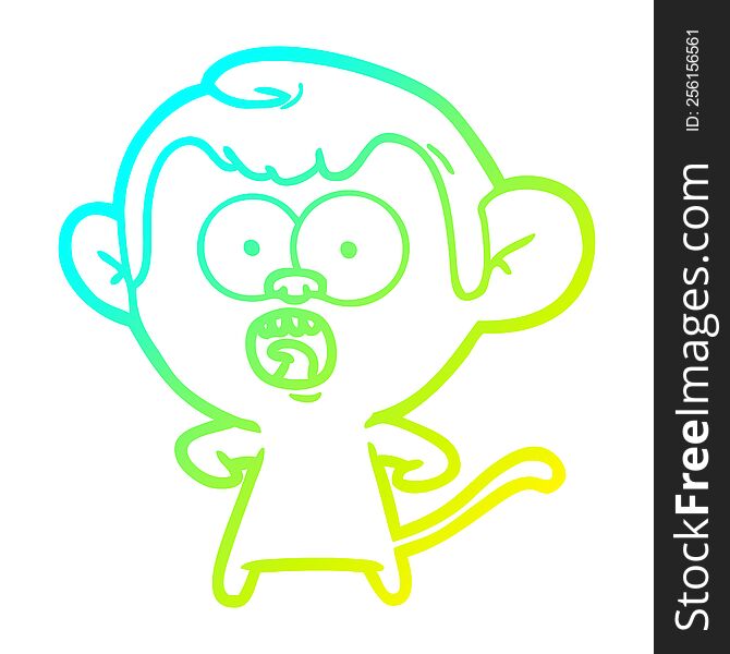 Cold Gradient Line Drawing Cartoon Shocked Monkey