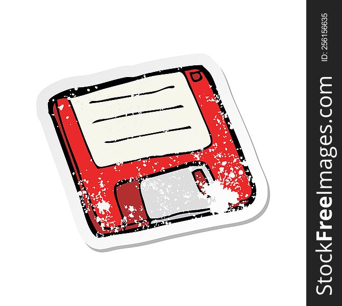 retro distressed sticker of a cartoon old computer disk