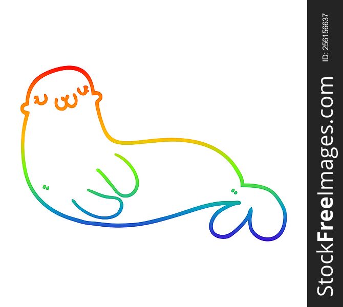 Rainbow Gradient Line Drawing Cute Cartoon Seal