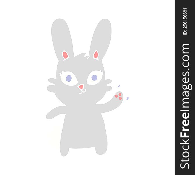 Cute Flat Color Illustration Cartoon Rabbit Waving