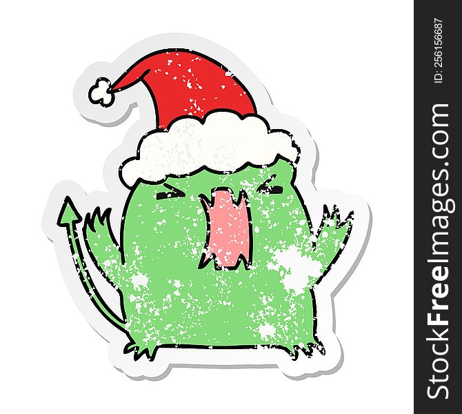 Christmas Distressed Sticker Cartoon Of Kawaii Devil