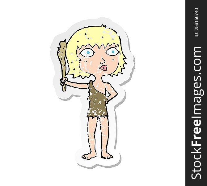 retro distressed sticker of a cartoon cave woman