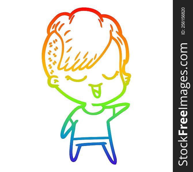 rainbow gradient line drawing of a happy cartoon girl