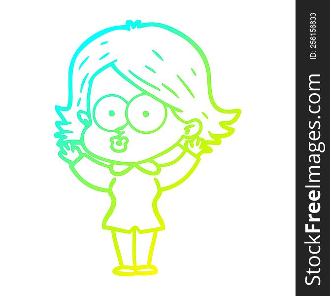 Cold Gradient Line Drawing Cartoon Girl Pouting