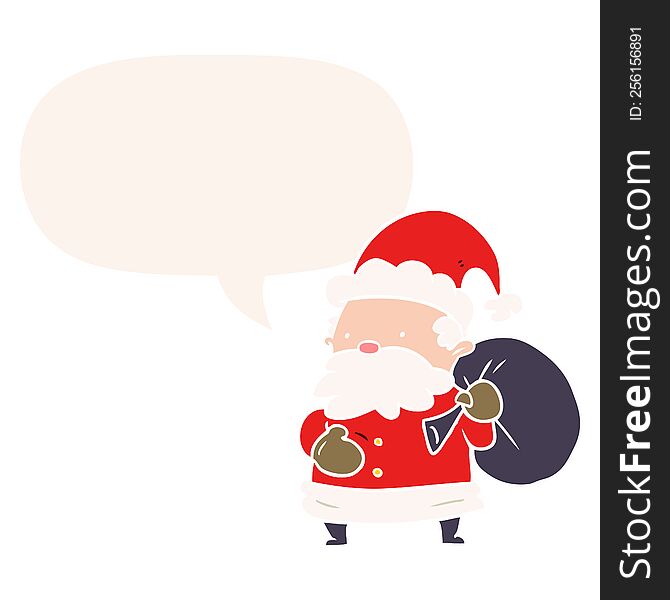 Cartoon Santa Claus And Speech Bubble In Retro Style