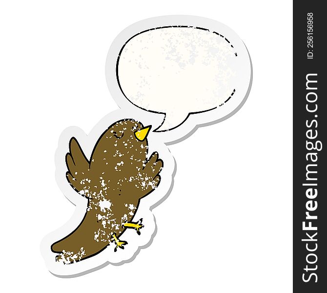 Cartoon Bird And Speech Bubble Distressed Sticker