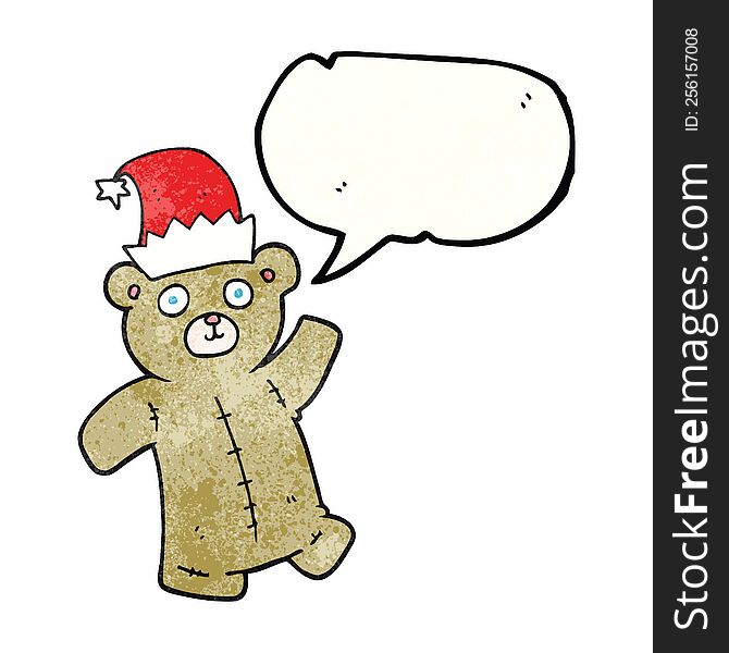 Speech Bubble Textured Cartoon Teddy Bear Wearing Christmas Hat