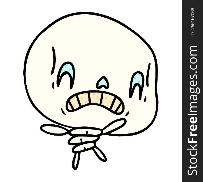 freehand drawn cartoon of spooky kawaii skeleton